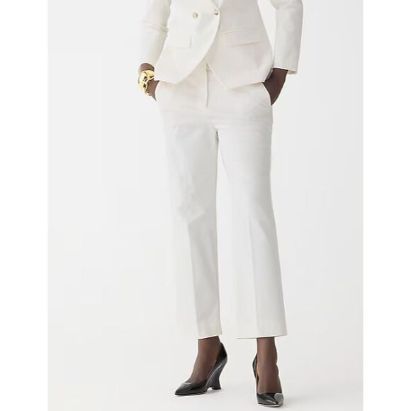 J Crew Kate Trousers White Bi-Stretch Cotton Workwear Women's 6 Petite 6P NEW - Picture 1 of 11